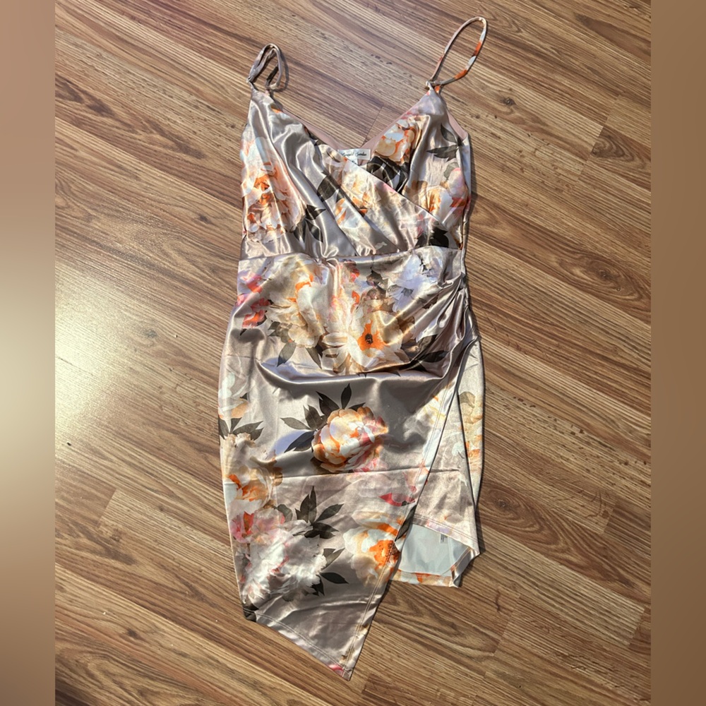 Juniors Floral Satin Slip Dress